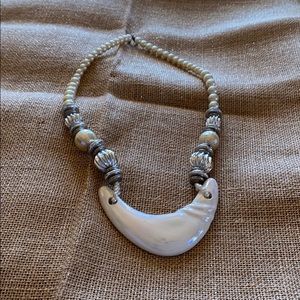 Silver and pearl bead (faux) necklace 24”.